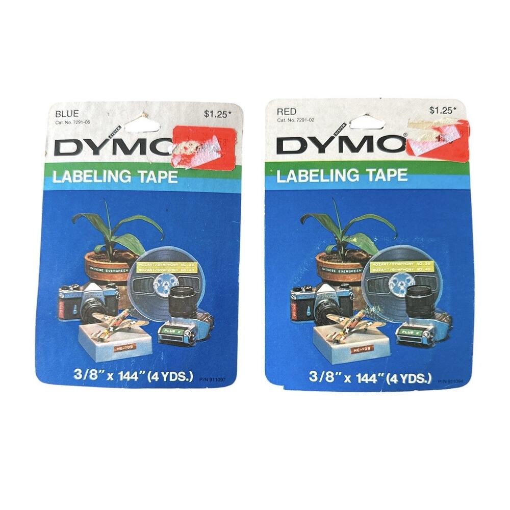 2 Vintage Dymo Labeling Tape 3/8”x144” Red & Blue NIP